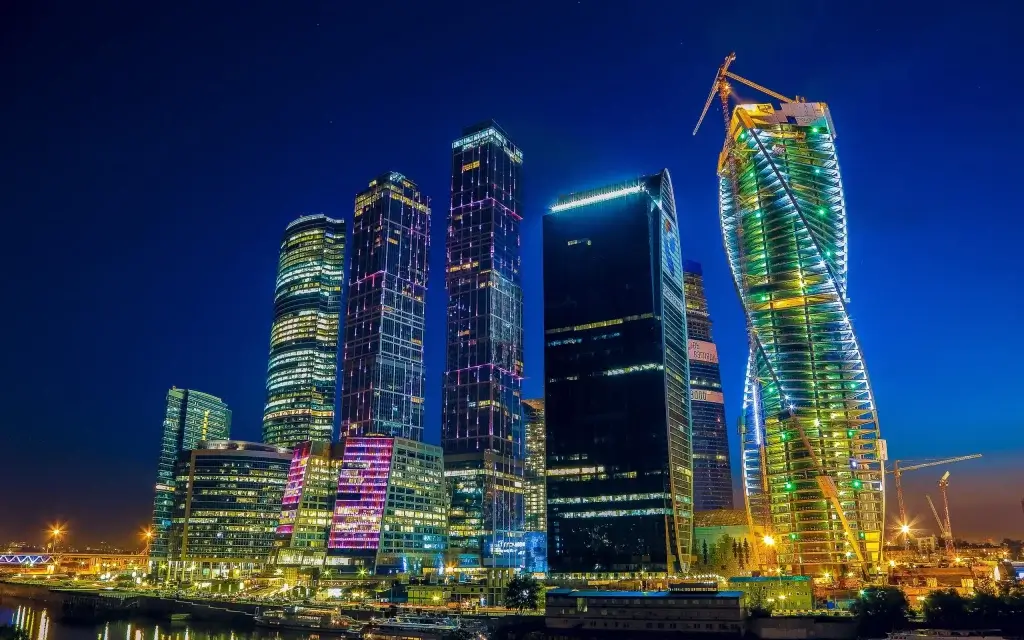 Moscow Russia City Cityscape Skyscraper Building Night